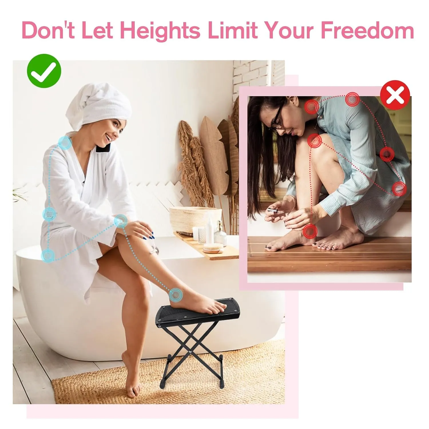 Pedicure Foot Rest, 6 Heights Adjustable Foot Stand for Pedicure, Foldable Non-Slip Pedicure Stand for Easy at Home Pedicures, No More Bending or Stretching Pedicure Stool Tool for Home Foot Spa