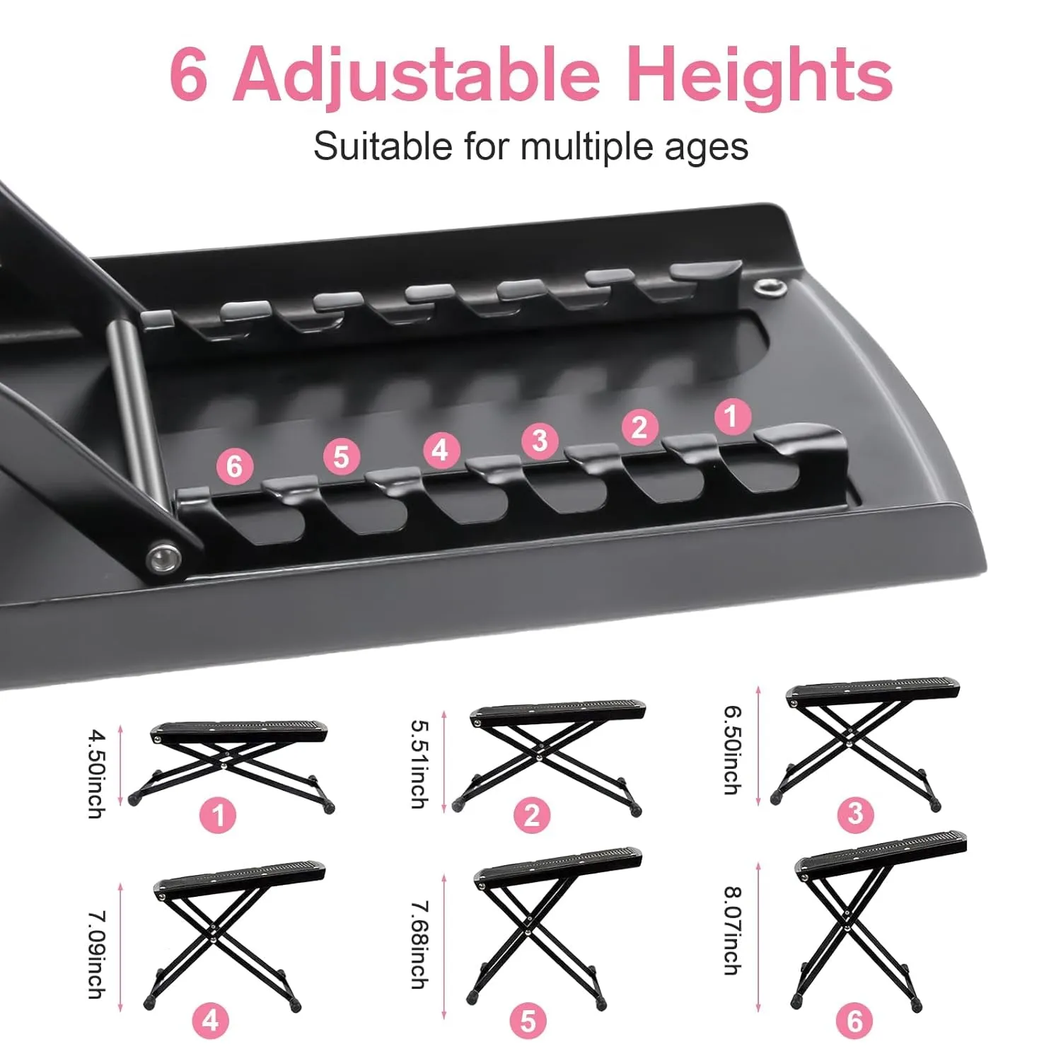 Pedicure Foot Rest, 6 Heights Adjustable Foot Stand for Pedicure, Foldable Non-Slip Pedicure Stand for Easy at Home Pedicures, No More Bending or Stretching Pedicure Stool Tool for Home Foot Spa