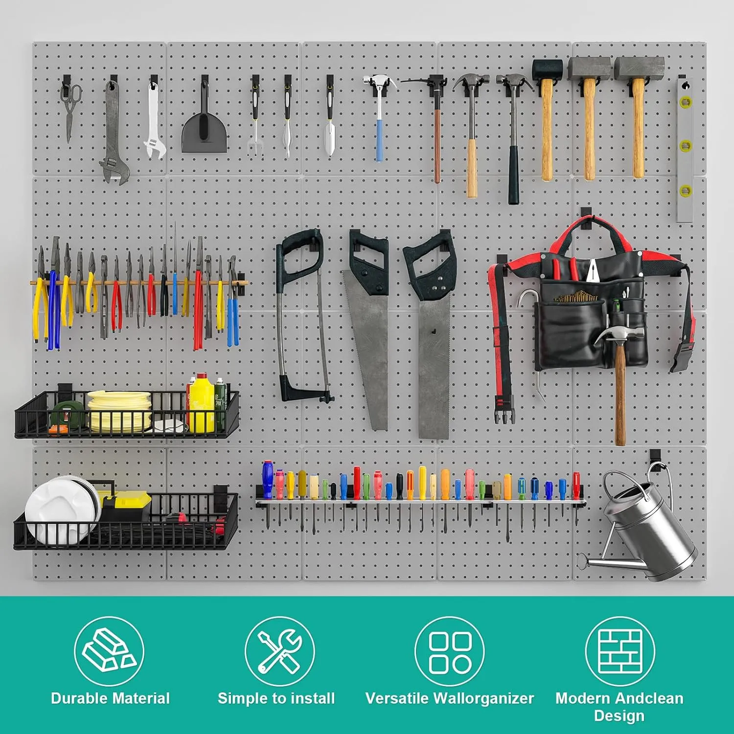 Peg Board, 4 Pack Metal Pegboard Panels Grey Pegboards Wall Organizer with Bent Frame Large Heavy Duty Peg Board for Walls Home, Garage Tool Storage, Office Organization, Craft Room, Kitchen