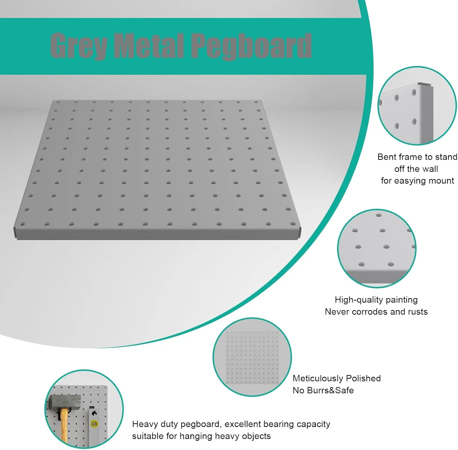 Peg Board, 4 Pack Metal Pegboard Panels Grey Pegboards Wall Organizer with Bent Frame Large Heavy Duty Peg Board for Walls Home, Garage Tool Storage, Office Organization, Craft Room, Kitchen