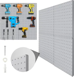 Peg Board, 4 Pack Metal Pegboard Panels Grey Pegboards Wall Organizer with Bent Frame Large Heavy Duty Peg Board for Walls Home, Garage Tool Storage, Office Organization, Craft Room, Kitchen