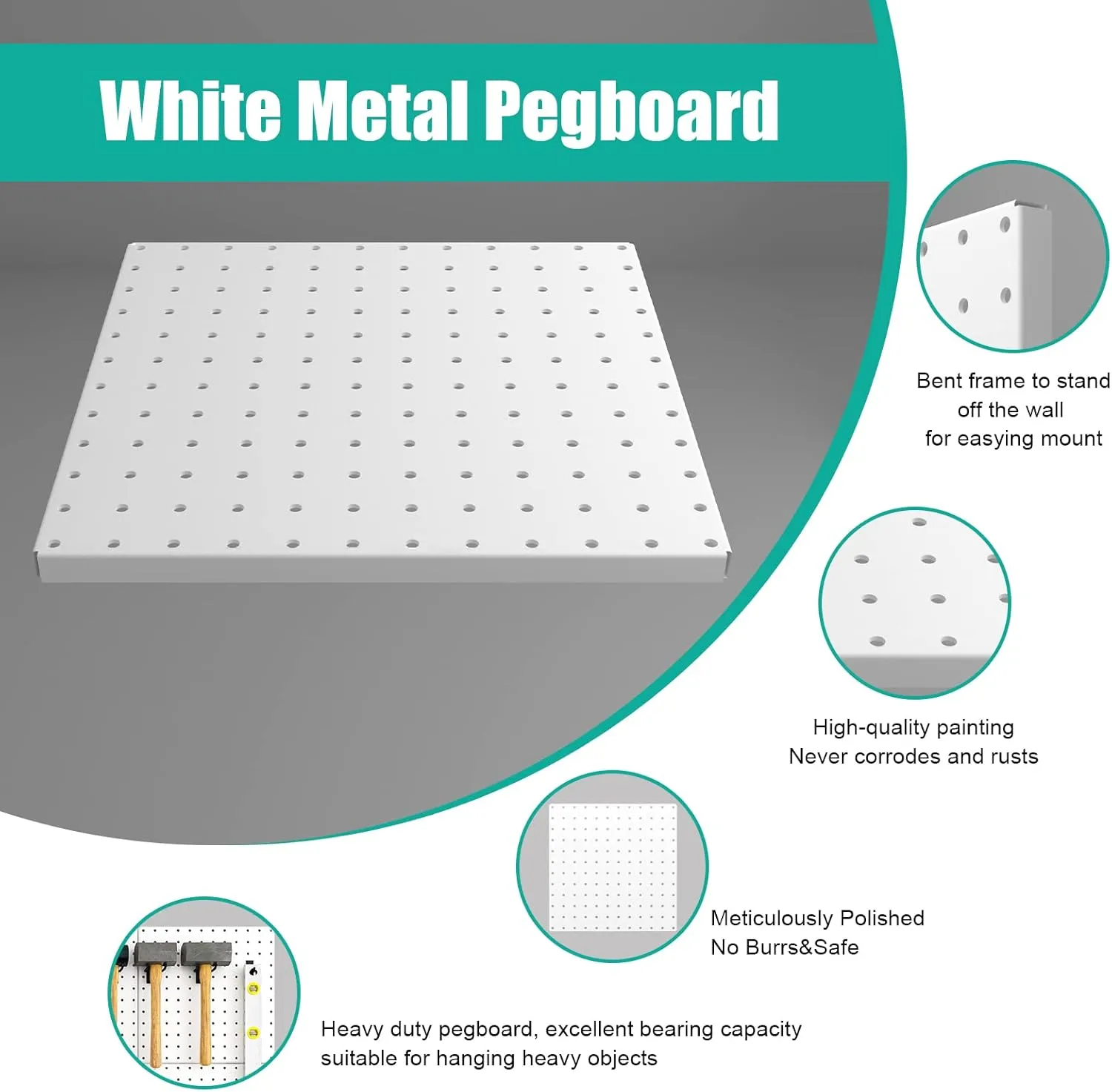 Peg Board, 6 Pack Metal Pegboard Panels White Pegboards Wall Organizer with Bent Frame Large Heavy Duty Peg Board for Walls Home, Garage Tool Storage, Workbench, Craft Room, Kitchen