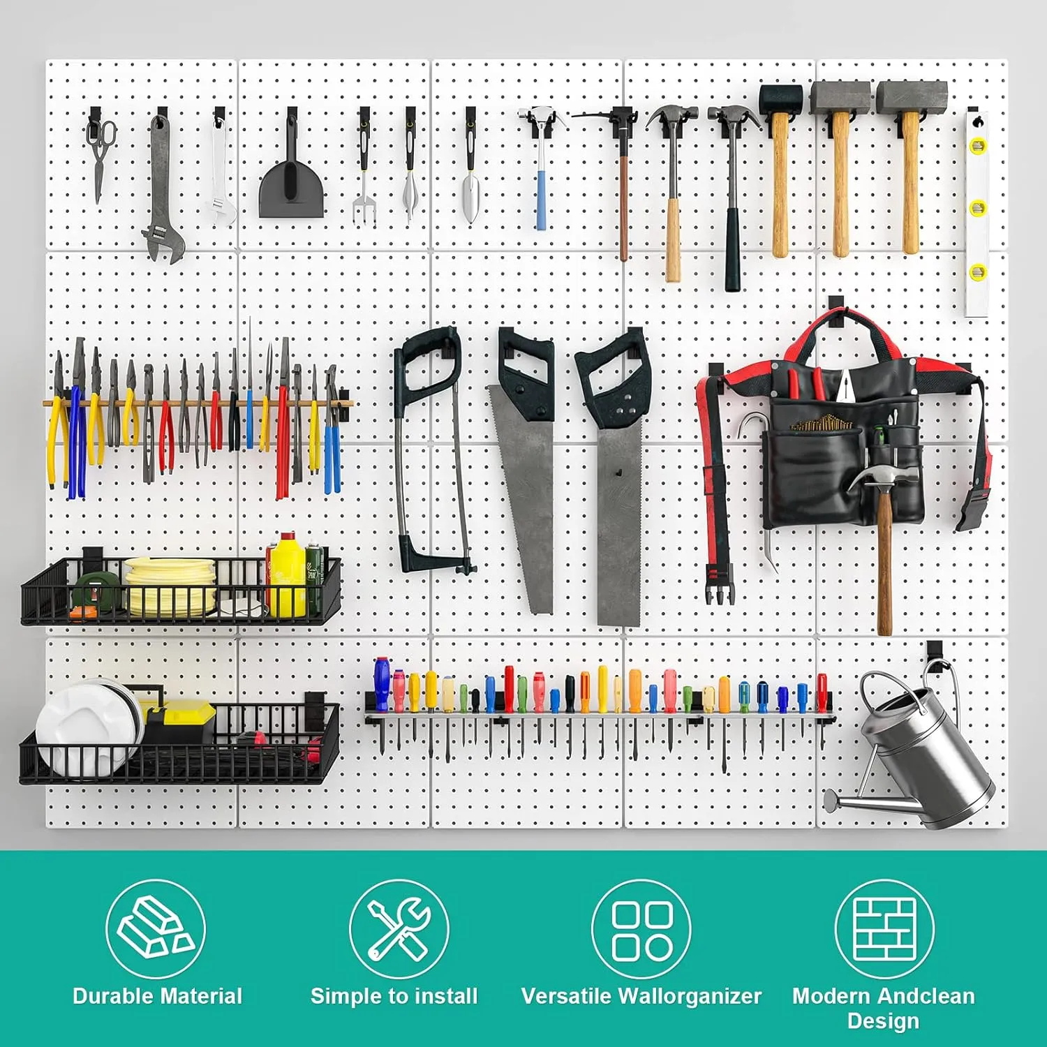 Peg Board, 6 Pack Metal Pegboard Panels White Pegboards Wall Organizer with Bent Frame Large Heavy Duty Peg Board for Walls Home, Garage Tool Storage, Workbench, Craft Room, Kitchen