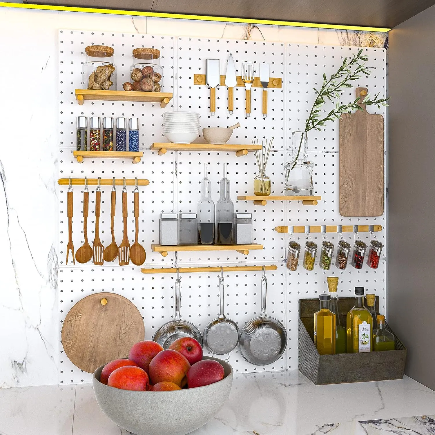 Peg Board, 6 Pack Metal Pegboard Panels White Pegboards Wall Organizer with Bent Frame Large Heavy Duty Peg Board for Walls Home, Garage Tool Storage, Workbench, Craft Room, Kitchen