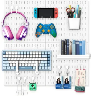 Peg Board, Pegboard Kit Wall Organizer Panels, White Pegboard Wall Organizer with Bins Hooks Shelves for Home, Craft Room, Garage Tool Storage, Kitchen, Workshop, Tool Organization
