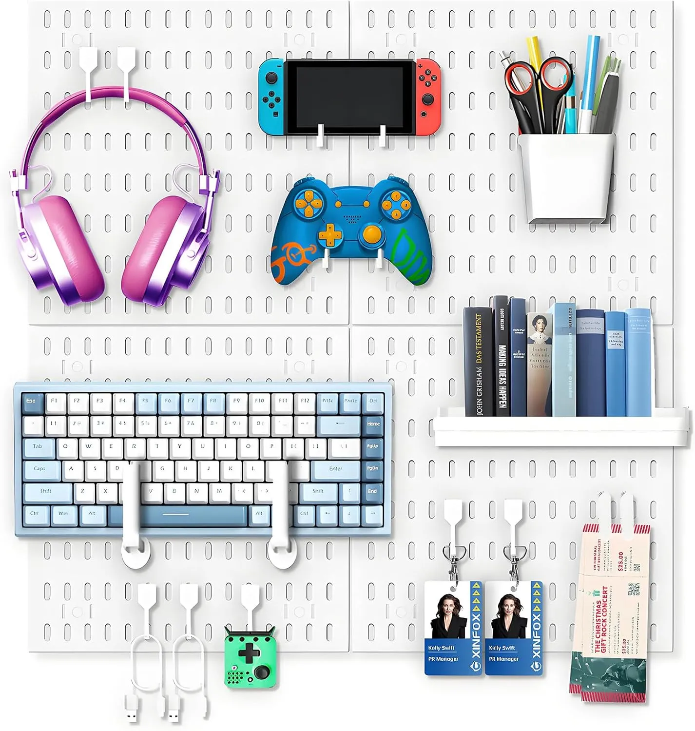 Peg Board, Pegboard Kit Wall Organizer Panels, White Pegboard Wall Organizer with Bins Hooks Shelves for Home, Craft Room, Garage Tool Storage, Kitchen, Workshop, Tool Organization