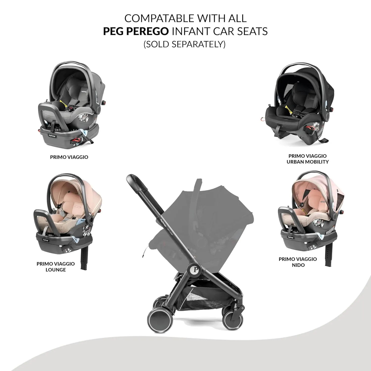 Peg Perego City Loop Seat & Frame Combo –Vanilla Blend | Compact Travel System from Infant to Toddler | Air Travel Friendly | Compatible with All Primo Viaggio Infant Car Seats