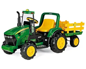 Peg Perego Kids J.D. Heavy Duty Tractor with Trailer - High Performance 12 Volts - Green