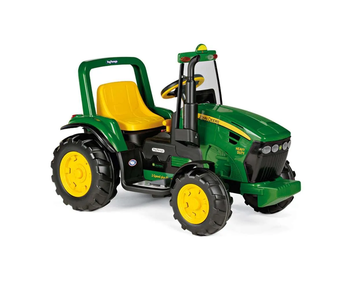 Peg Perego Kids J.D. Heavy Duty Tractor with Trailer - High Performance 12 Volts - Green