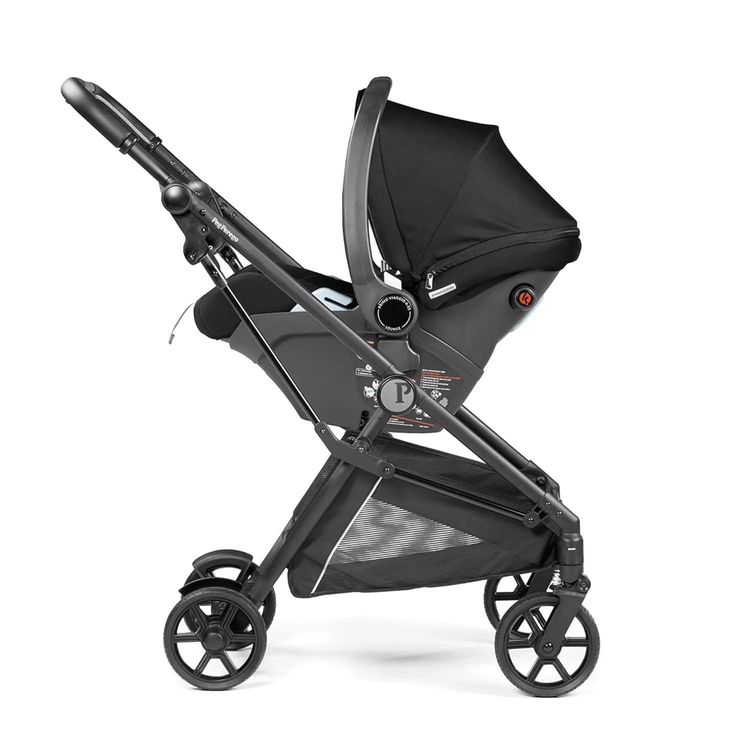 Peg Perego Primo Viaggio Lounge on Wheels - Includes Vivace Chassis and Primo Viaggio Lounge Reclining Infant Car Seat - Made in Italy - True Black
