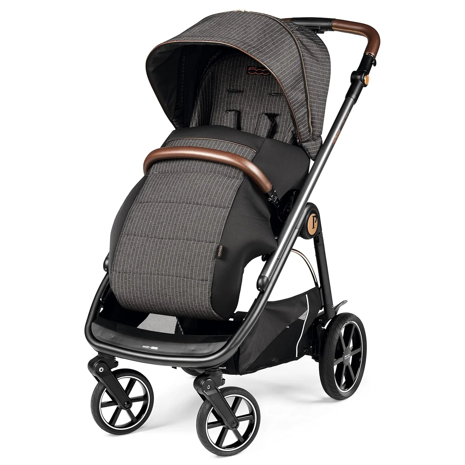 Peg Perego Veloce - Compact Full Featured Lightweight Stroller - Compatible with All Primo Viaggio 4-35 Infant Car Seats - Made in Italy - Fiat 500 (Grey & Copper Accents)
