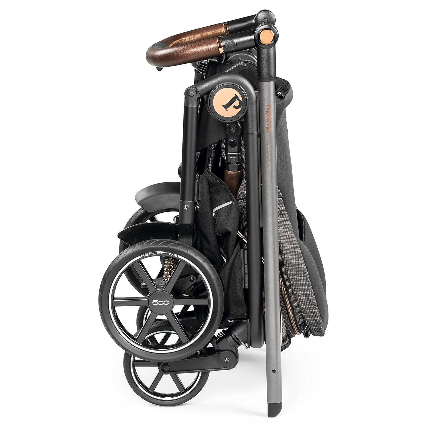 Peg Perego Veloce - Compact Full Featured Lightweight Stroller - Compatible with All Primo Viaggio 4-35 Infant Car Seats - Made in Italy - Fiat 500 (Grey & Copper Accents)