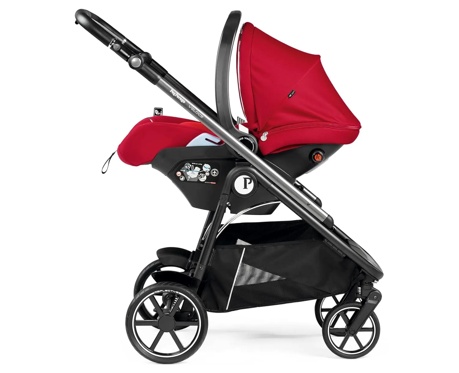 Peg Perego Veloce - Compact Full Featured Lightweight Stroller - Compatible with All Primo Viaggio 4-35 Infant Car Seats - Made in Italy - Red Shine (Red & Silver Accents)