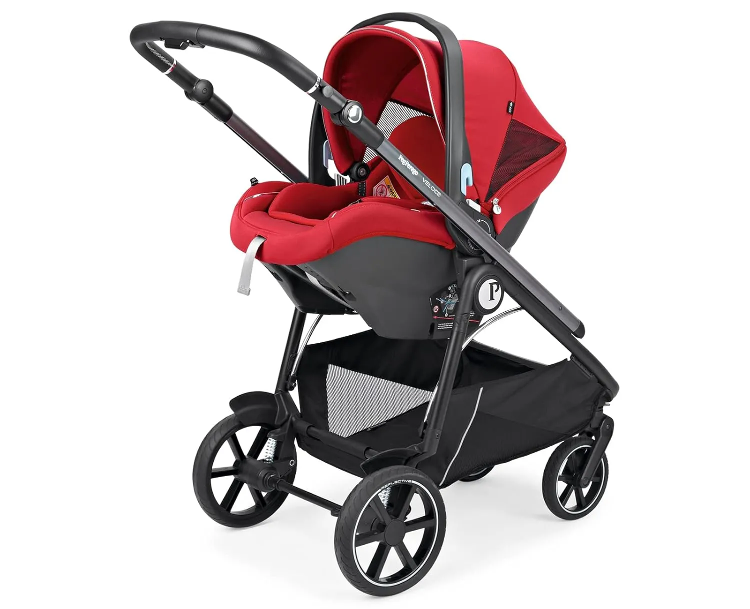 Peg Perego Veloce - Compact Full Featured Lightweight Stroller - Compatible with All Primo Viaggio 4-35 Infant Car Seats - Made in Italy - Red Shine (Red & Silver Accents)