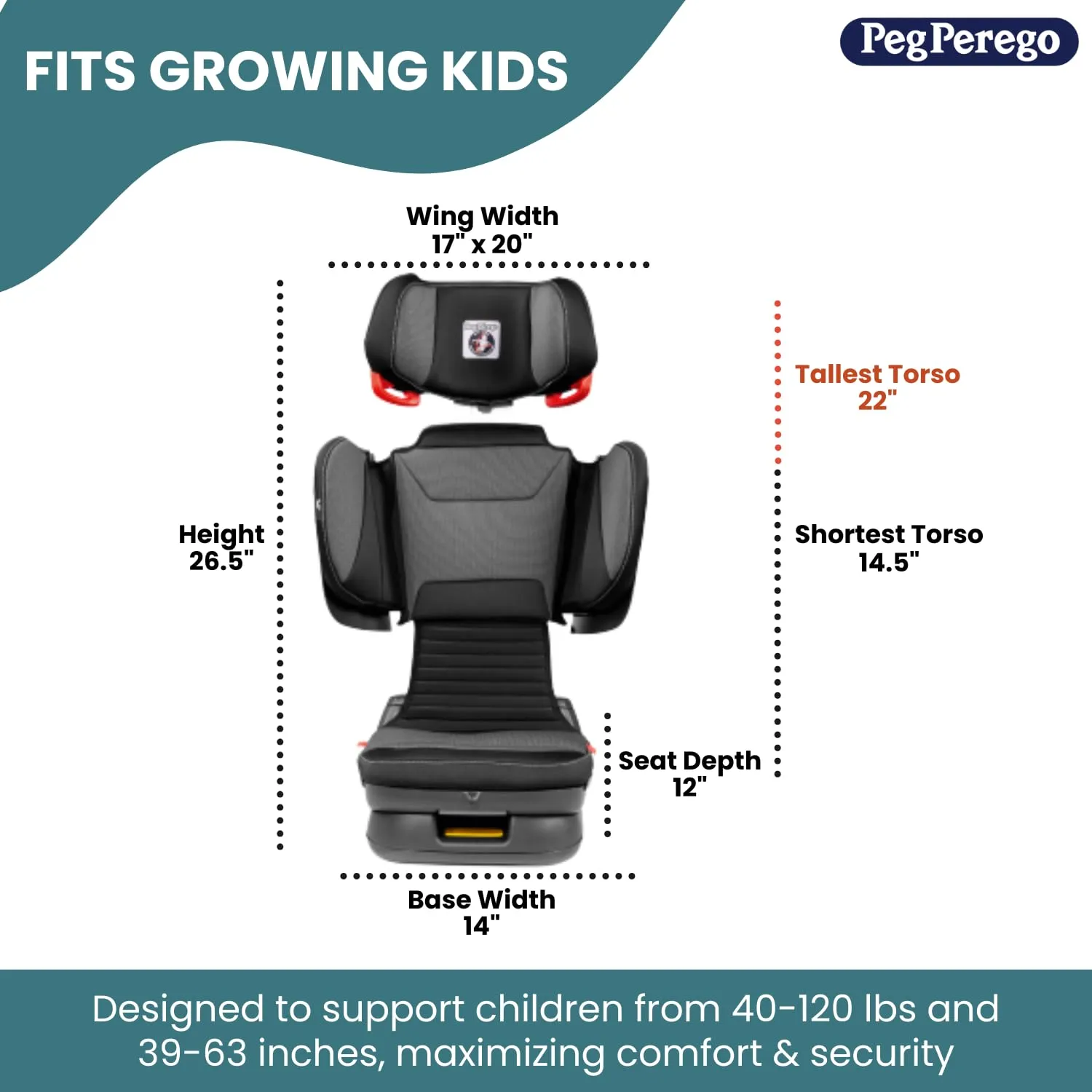 Peg Perego Viaggio Flex 120 - Booster Car Seat - for Children from 40 to 120 lbs - Made in Italy - Licorice (Black)