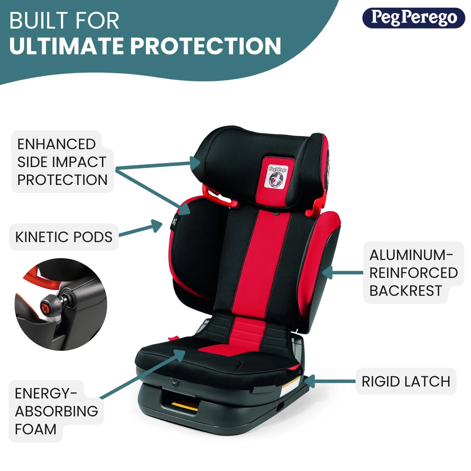 Peg Perego Viaggio Flex 120 - Booster Car Seat - for Children from 40 to 120 lbs - Made in Italy - Wonder Grey - Stain Resistant & Breathable Fabric