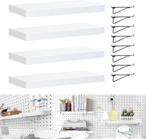 Pegboard Shelves, 4 Pack Pegboard Shelf Brackets with Metal Pegboard Hooks, Heavy Duty Peg Board Shelf Pegboard Book Shelf, Pegboard Accessories for Craft Room, Office, Garage