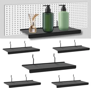 PEKGRIL 10x4.3 Inch Pegboard Shelves Set of 6, Metal Peg Board Shelves Accessories, Flat Display Shelves for Pegboard, Metal Retail Display for Storage and Organization, Black