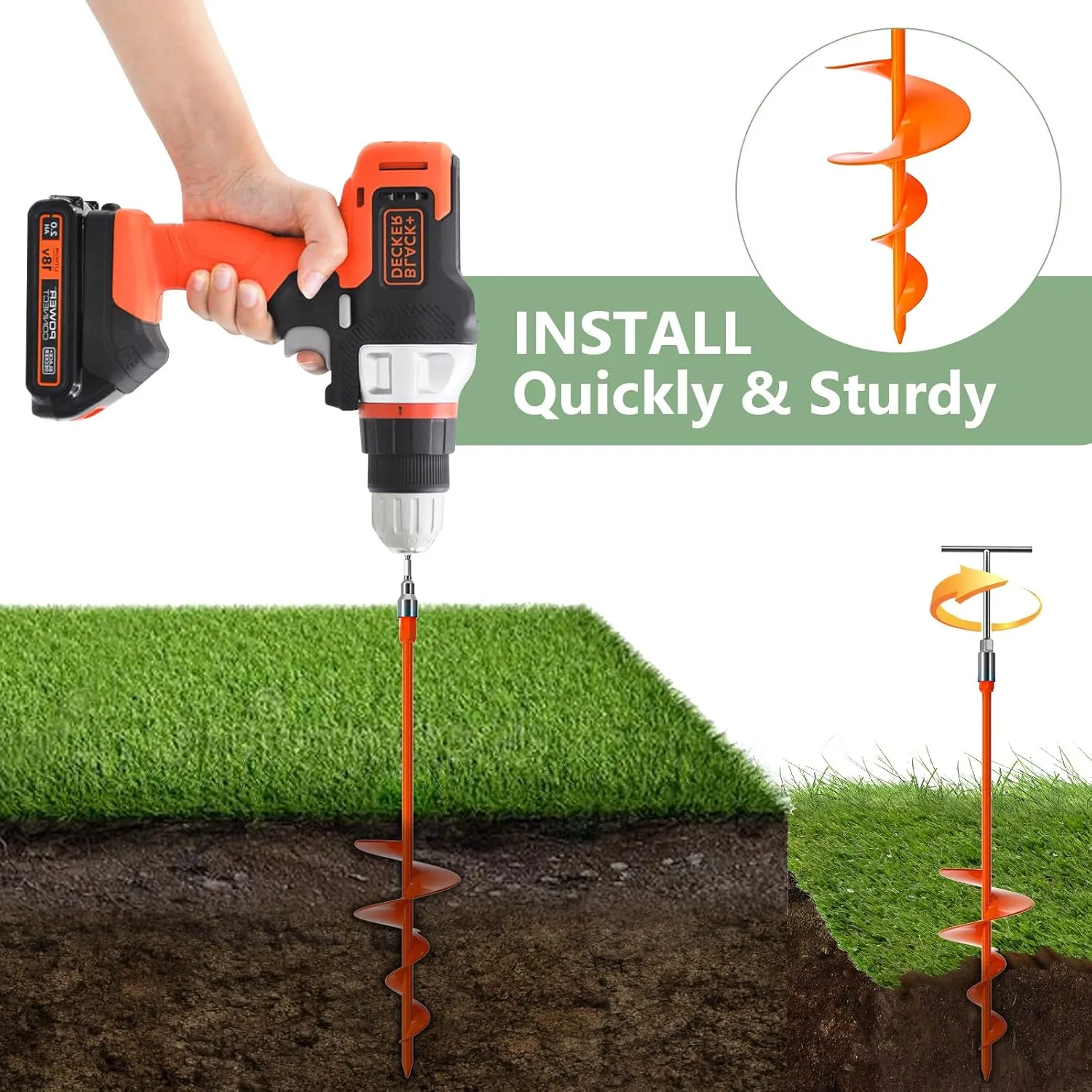 Phopich 18" Long Ground Anchor, Heavy Duty Earth Anchors 18 inch Ground Anchors Screw in Kit with T-Handle Hex Wrench for Camping Tent, Swing Sets, Securing Animals, Sheds, Trampoline(4 Pcs) (Orange)