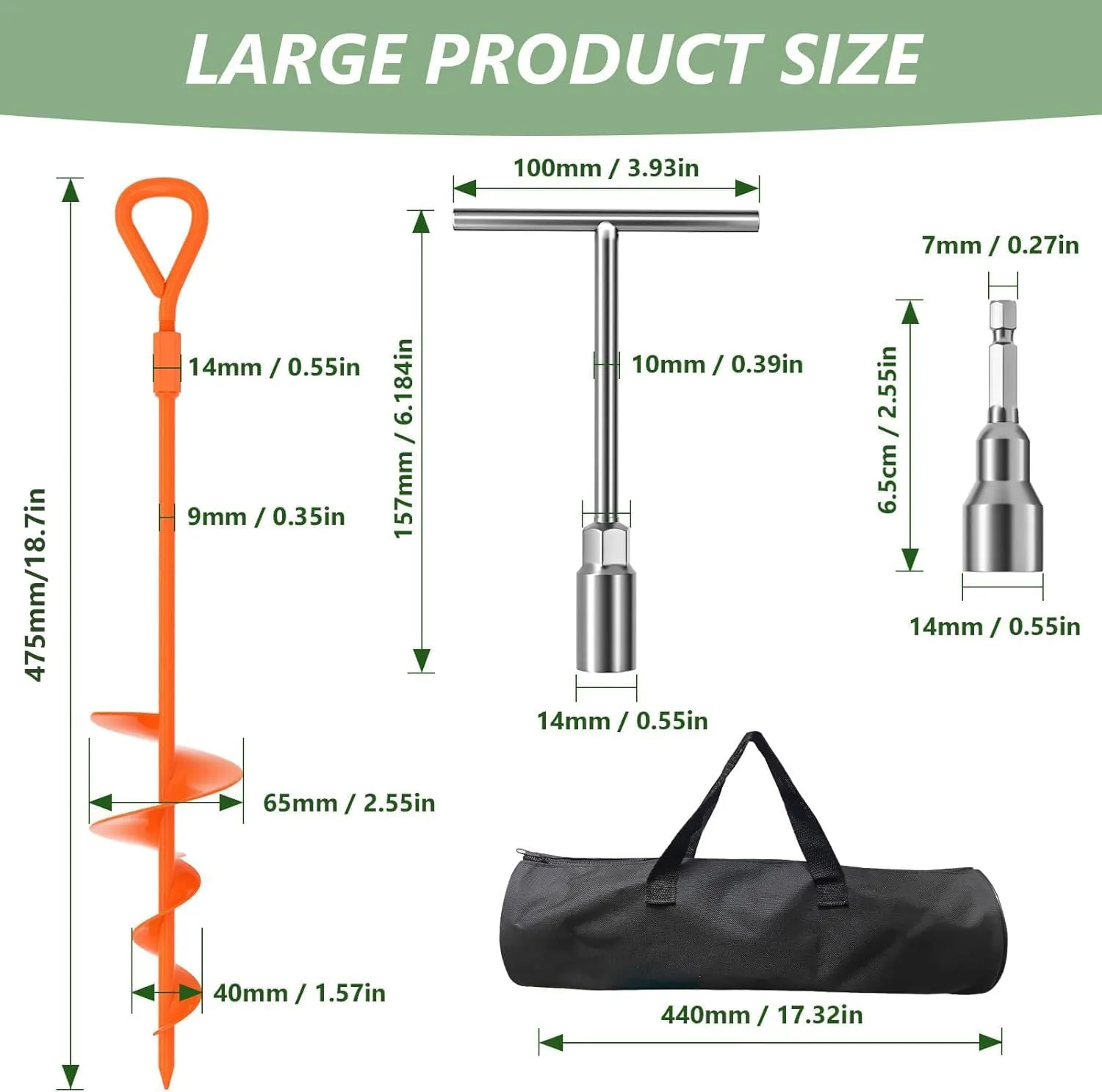 Phopich 18" Long Ground Anchor, Heavy Duty Earth Anchors 18 inch Ground Anchors Screw in Kit with T-Handle Hex Wrench for Camping Tent, Swing Sets, Securing Animals, Sheds, Trampoline(4 Pcs) (Orange)