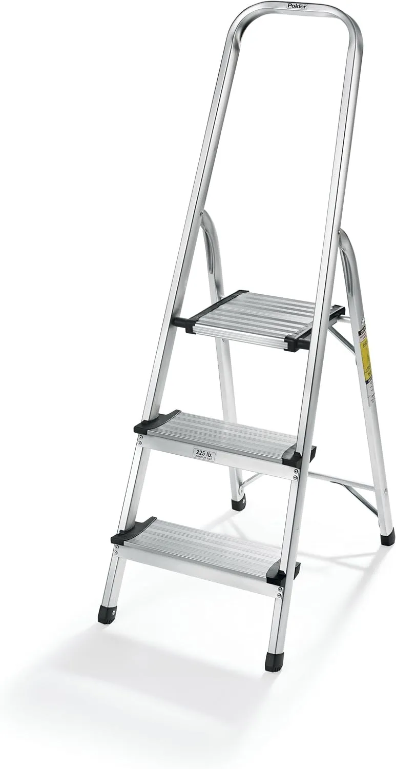Polder LDR-3500RM Ultralight 3-Step Stool, 52.5" Tall, 24.5" Top Step, Aluminum