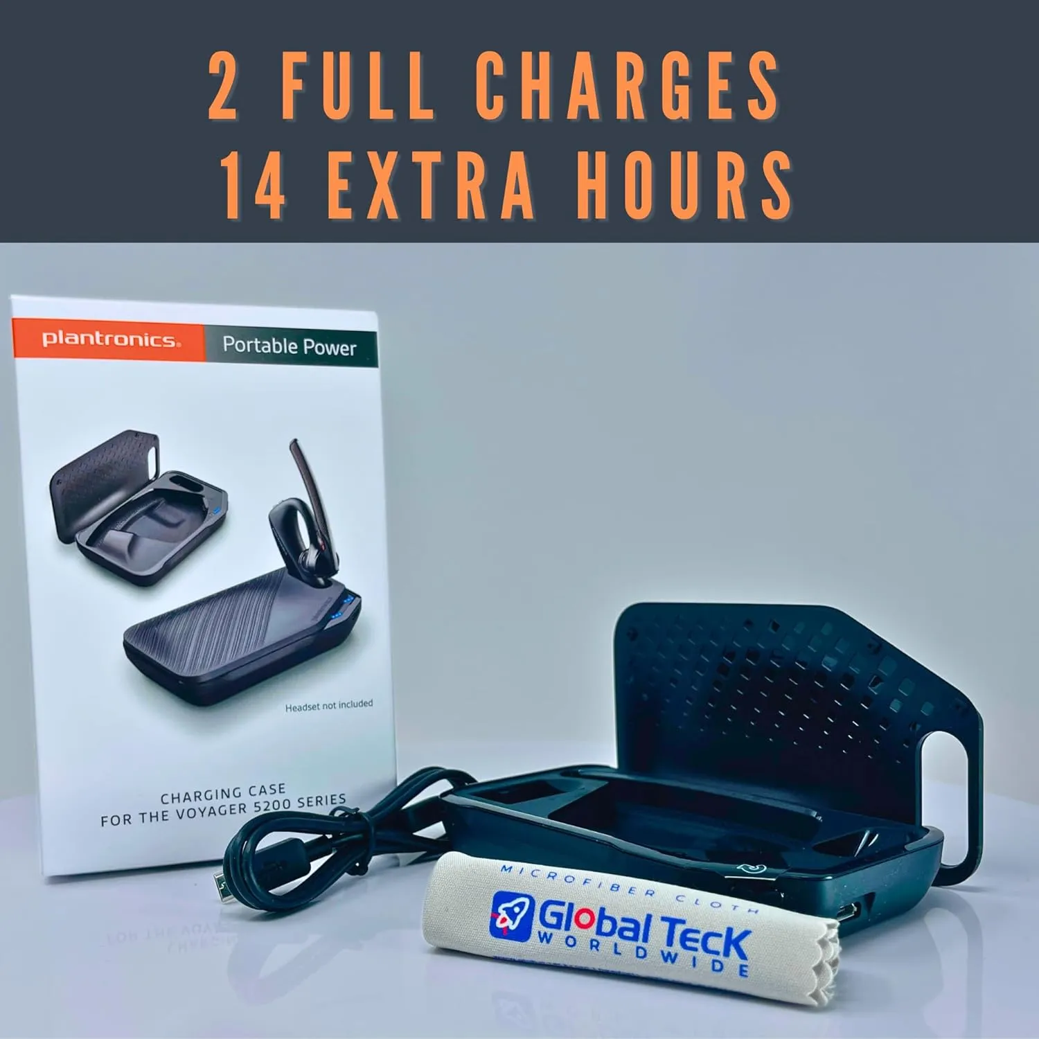 Poly Plantronics Voyager 5200 Charging Case and Docking Stand - Global Teck Bundle with GTW Microfiber Cloth