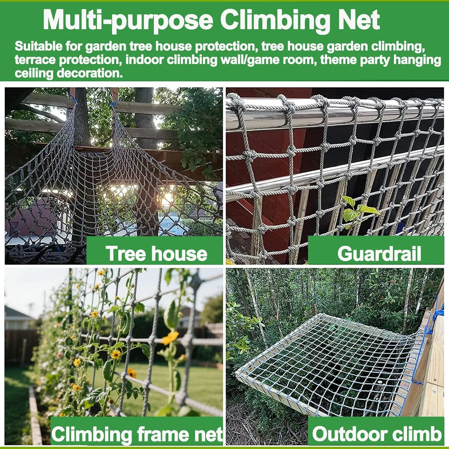 Polyamide Outdoor Climbing Cargo Rope Ladder Net Heavy Duty Climbing Net for Adults and Kids Playground Safety Net Tree House Hammock,6.6x26.2ft