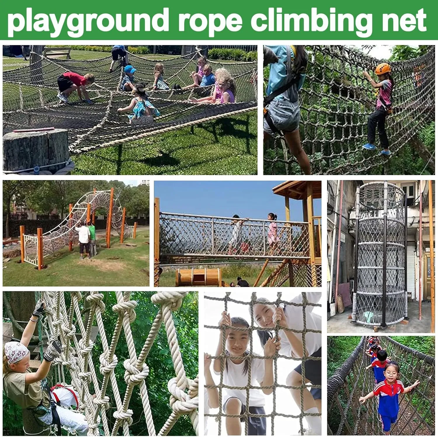 Polyamide Outdoor Climbing Cargo Rope Ladder Net Heavy Duty Climbing Net for Adults and Kids Playground Safety Net Tree House Hammock,6.6x26.2ft