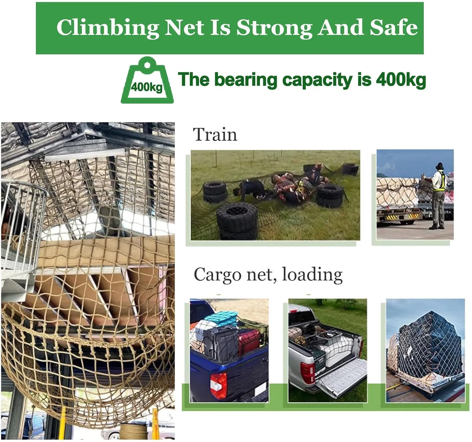 Polyamide Outdoor Climbing Cargo Rope Ladder Net Heavy Duty Climbing Net for Adults and Kids Playground Safety Net Tree House Hammock,6.6x26.2ft