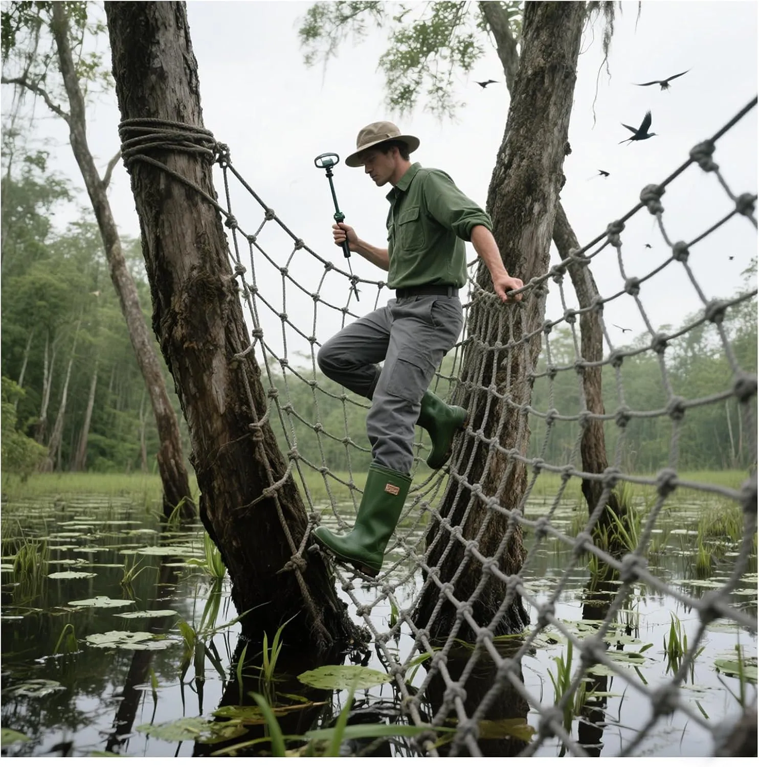 Polyamide Outdoor Climbing Cargo Rope Ladder Net Heavy Duty Climbing Net for Adults and Kids Playground Safety Net Tree House Hammock,6.6x26.2ft