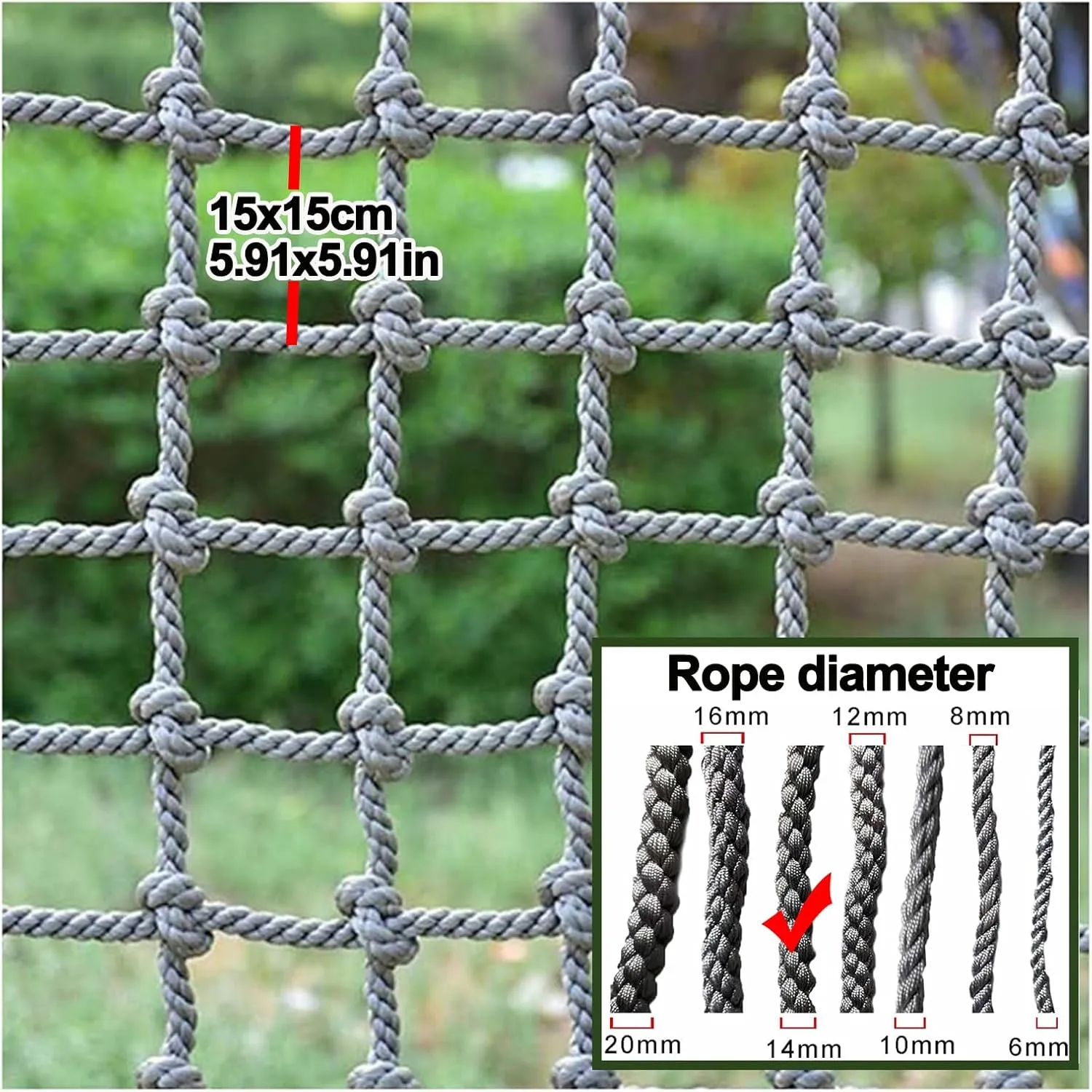 Polyamide Outdoor Climbing Cargo Rope Ladder Net Heavy Duty Climbing Net for Adults and Kids Playground Safety Net Tree House Hammock,6.6x9.8ft