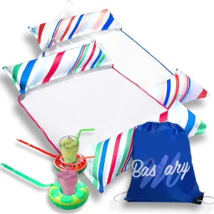 Pool Hammock Floats - Adult Pool Float - 2Pack Swimming Hammock - Inflatable Cup Holders & Travel Bag Included