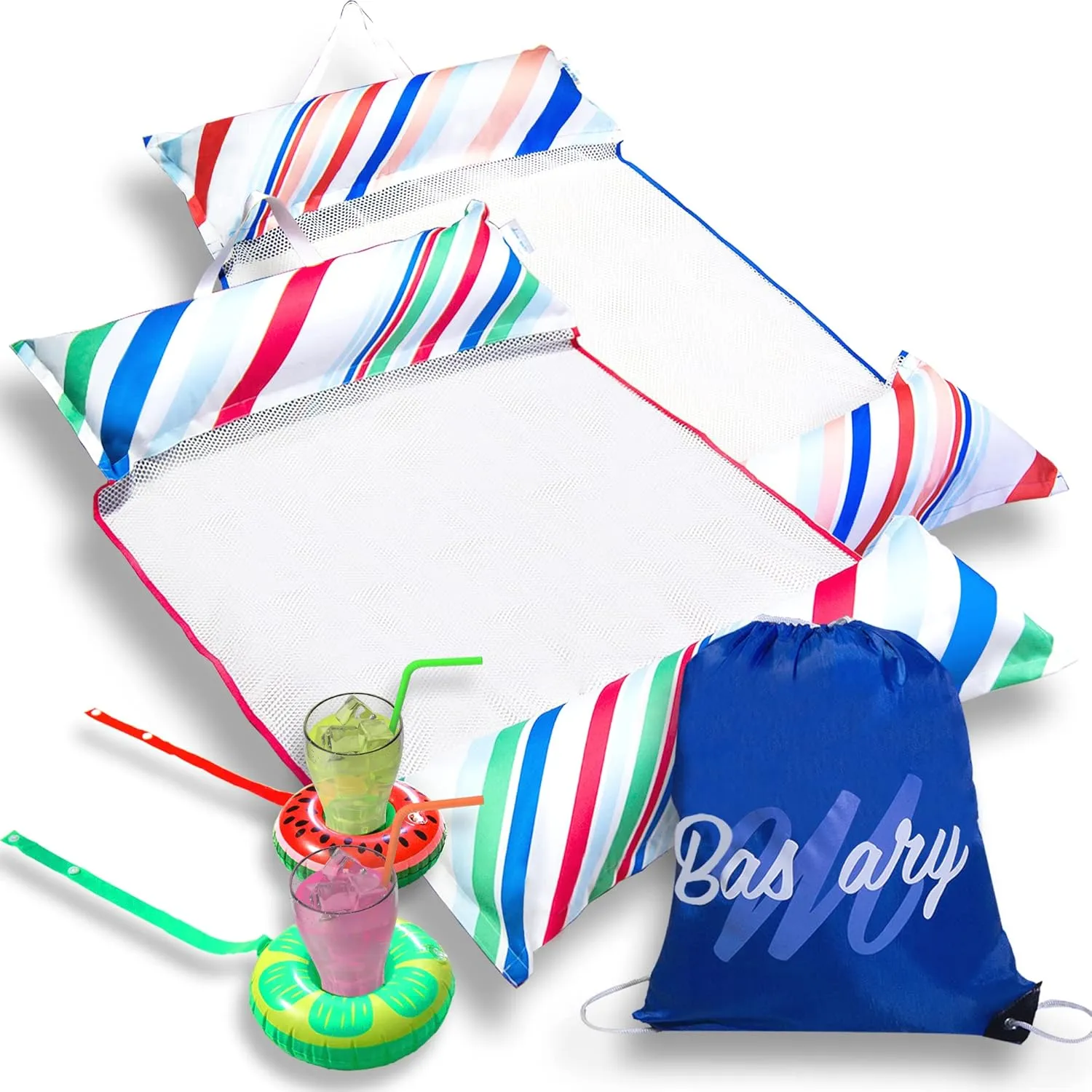 Pool Hammock Floats - Adult Pool Float - 2Pack Swimming Hammock - Inflatable Cup Holders & Travel Bag Included