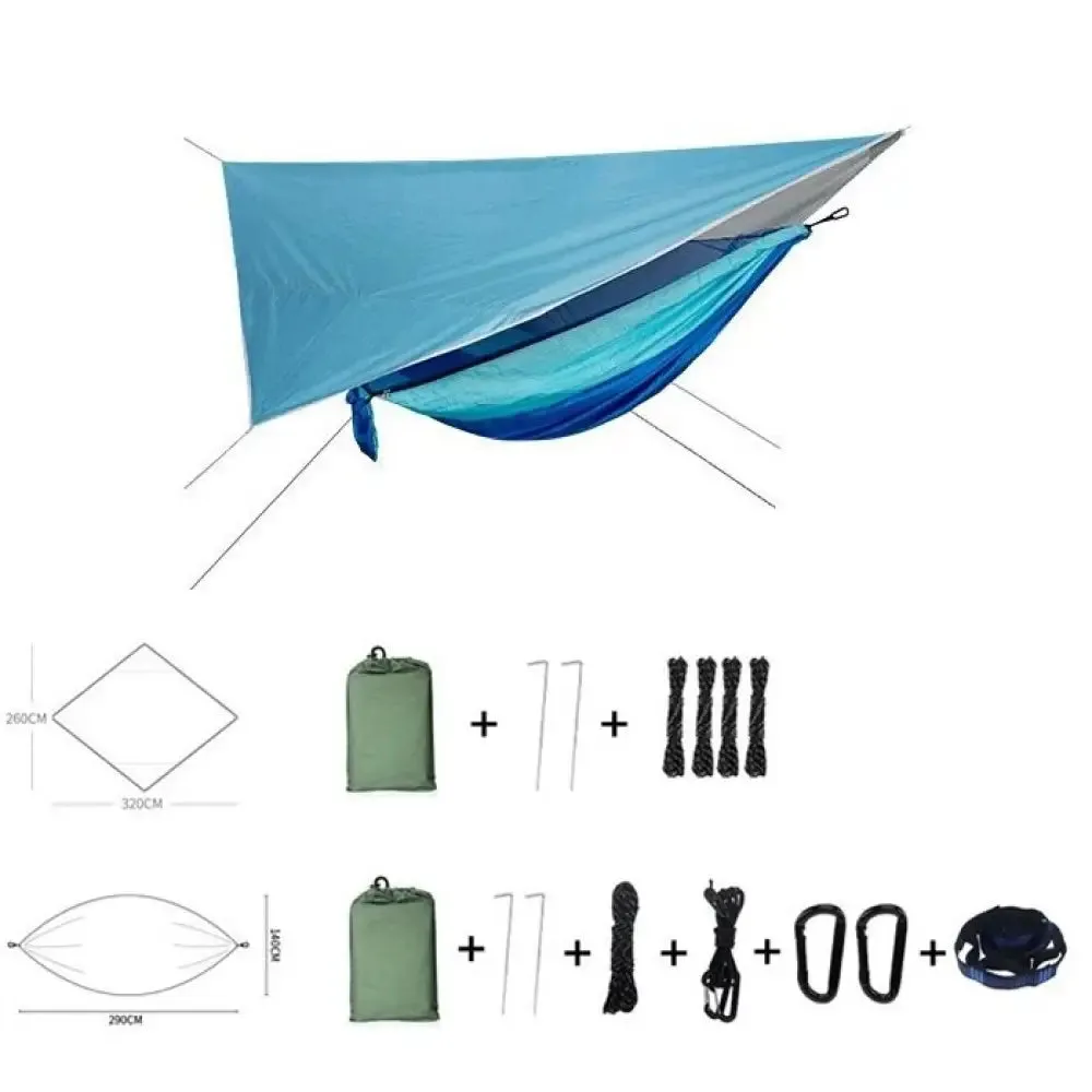 Portable Camping Hammock and Tent Outdoor Waterproof Canopy Awnings and 210t Nylon Hammock with Mosquito Net Travel Equipment