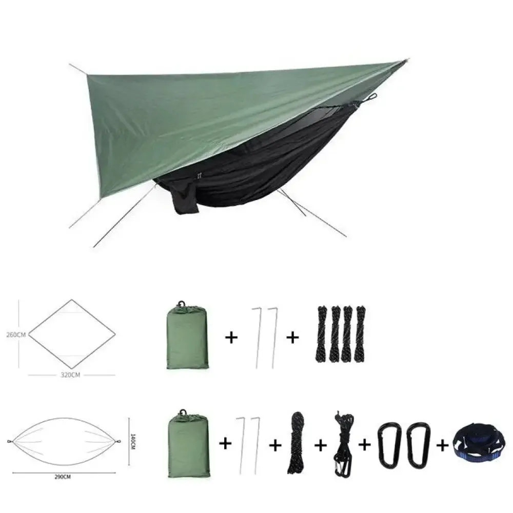 Portable Camping Hammock and Tent Outdoor Waterproof Canopy Awnings and 210t Nylon Hammock with Mosquito Net Travel Equipment