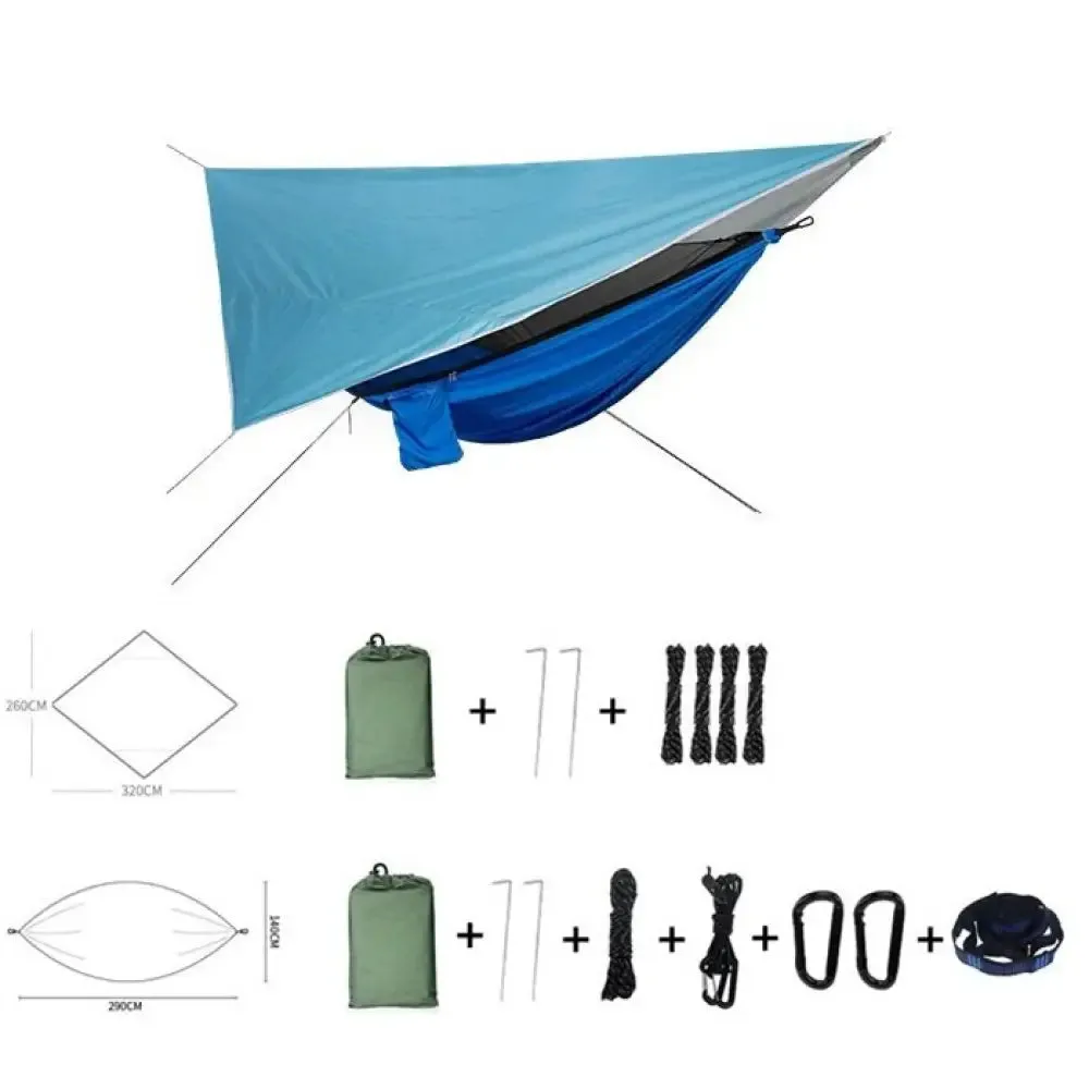 Portable Camping Hammock and Tent Outdoor Waterproof Canopy Awnings and 210t Nylon Hammock with Mosquito Net Travel Equipment