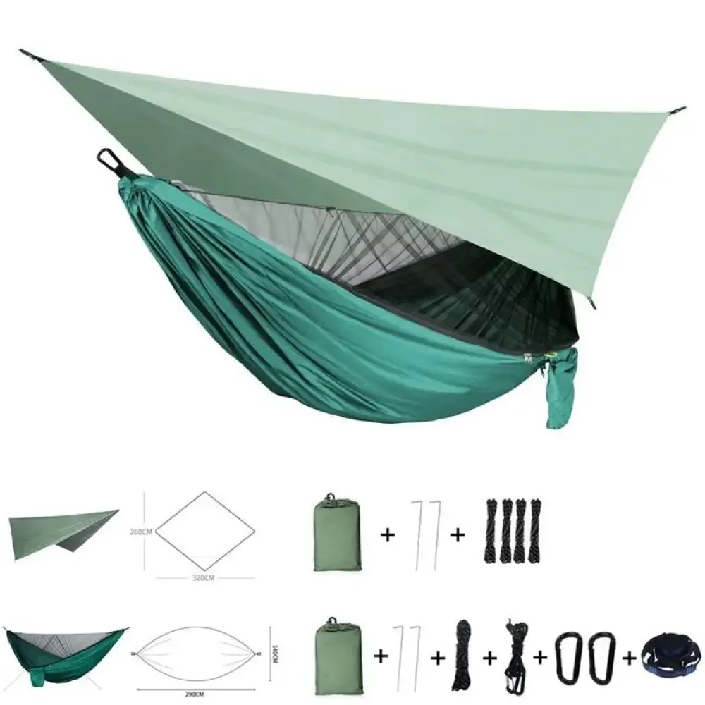 Portable Camping Hammock and Tent Outdoor Waterproof Canopy Awnings and 210t Nylon Hammock with Mosquito Net Travel Equipment
