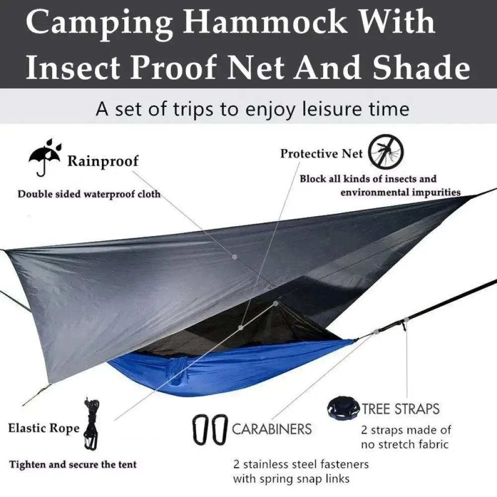 Portable Camping Hammock and Tent Outdoor Waterproof Canopy Awnings and 210t Nylon Hammock with Mosquito Net Travel Equipment