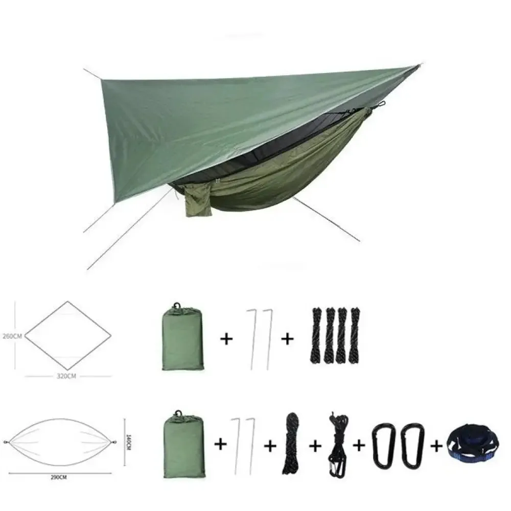 Portable Camping Hammock and Tent Outdoor Waterproof Canopy Awnings and 210t Nylon Hammock with Mosquito Net Travel Equipment