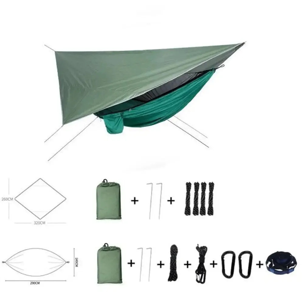 Portable Camping Hammock and Tent Outdoor Waterproof Canopy Awnings and 210t Nylon Hammock with Mosquito Net Travel Equipment