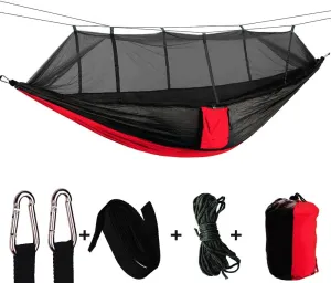 Portable Camping Hammock with Mosquito Net - 7 Colors (Red/Black)