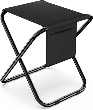 Portable Camping Stool Foldable Lightweight 300LBS Capacity Reinforced Steel Frame 600D Polyester with Storage Pocket for Outdoor Camping Fishing BBQ Indoor