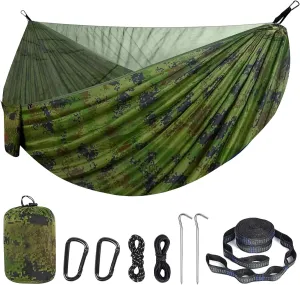Portable Double Camping Hammock with Mos-Quito Net- 2-Person Lightweight Nylon Parachute Hammock for Outdoor Camping, Hiking, and Travel