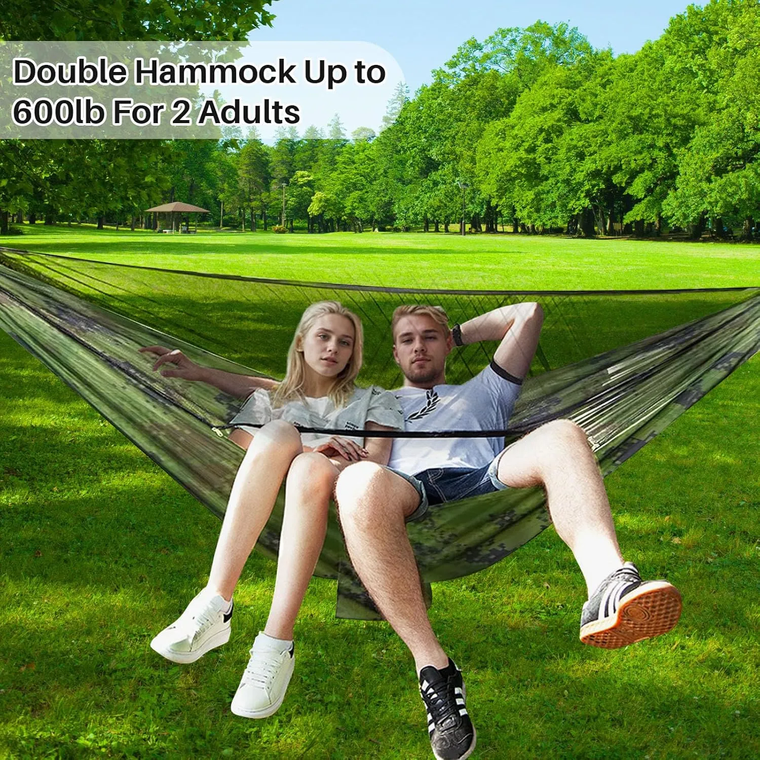 Portable Double Camping Hammock with Mos-Quito Net- 2-Person Lightweight Nylon Parachute Hammock for Outdoor Camping, Hiking, and Travel