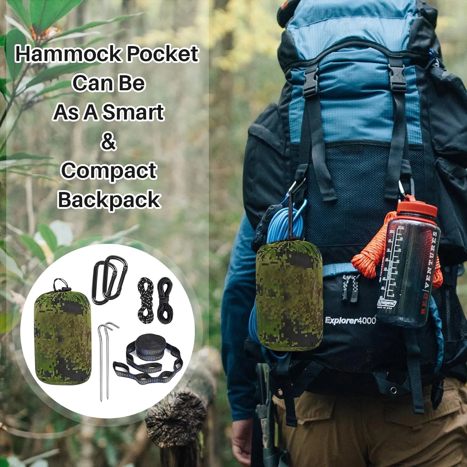 Portable Double Camping Hammock with Mos-Quito Net- 2-Person Lightweight Nylon Parachute Hammock for Outdoor Camping, Hiking, and Travel