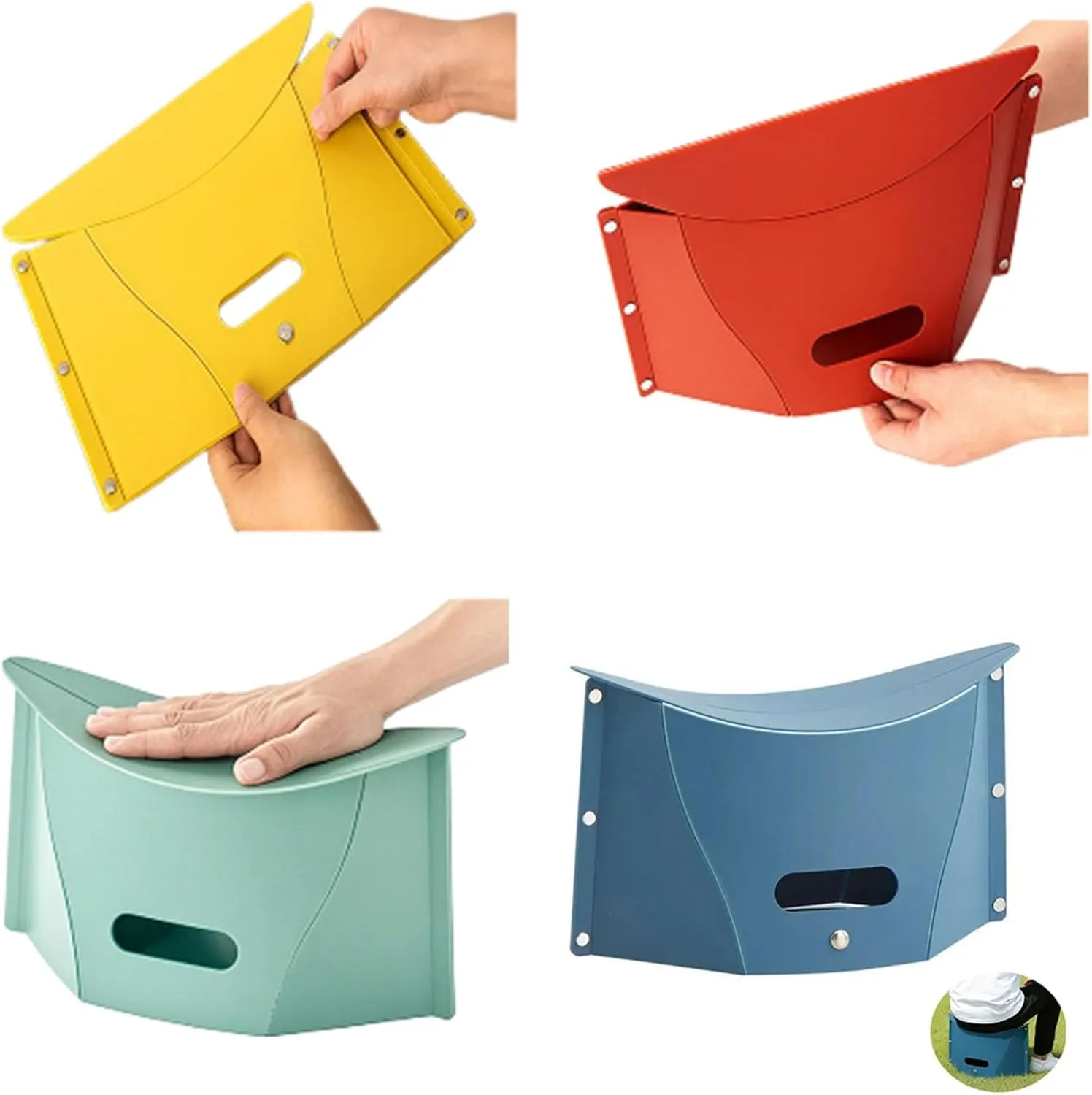Portable Foldable Lightweight Camping Stool, Outdoor Ultra-Thin Camping Chair, Multifunctional Storage Suitable for Outdoor Activities, Travel, Gatherings, Barbecues(Blue Green Red)