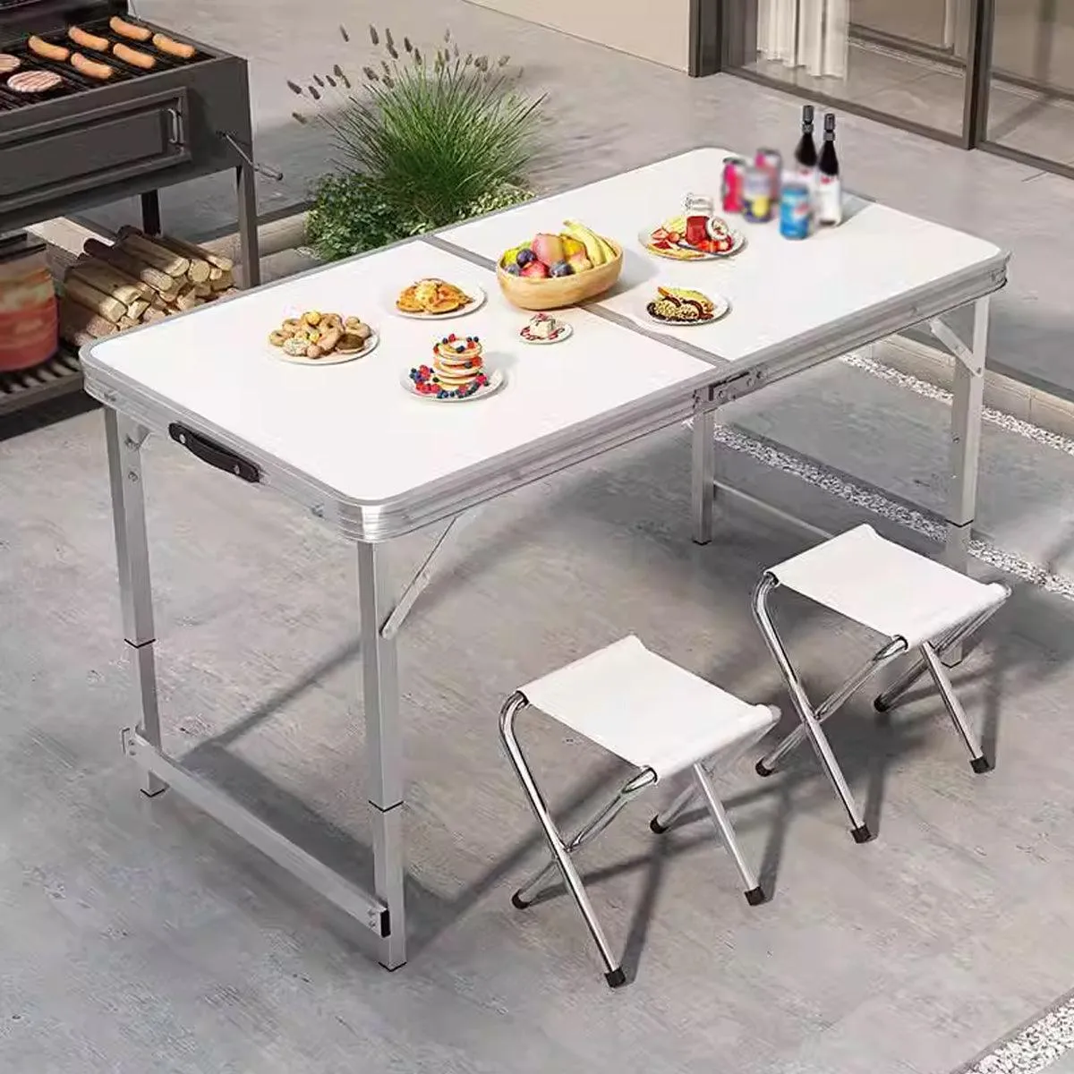 Portable Folding Picnic Camping Set Aluminium Table with 2 Foldable Chairs BBQ