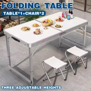 Portable Folding Picnic Camping Set Aluminium Table with 2 Foldable Chairs BBQ