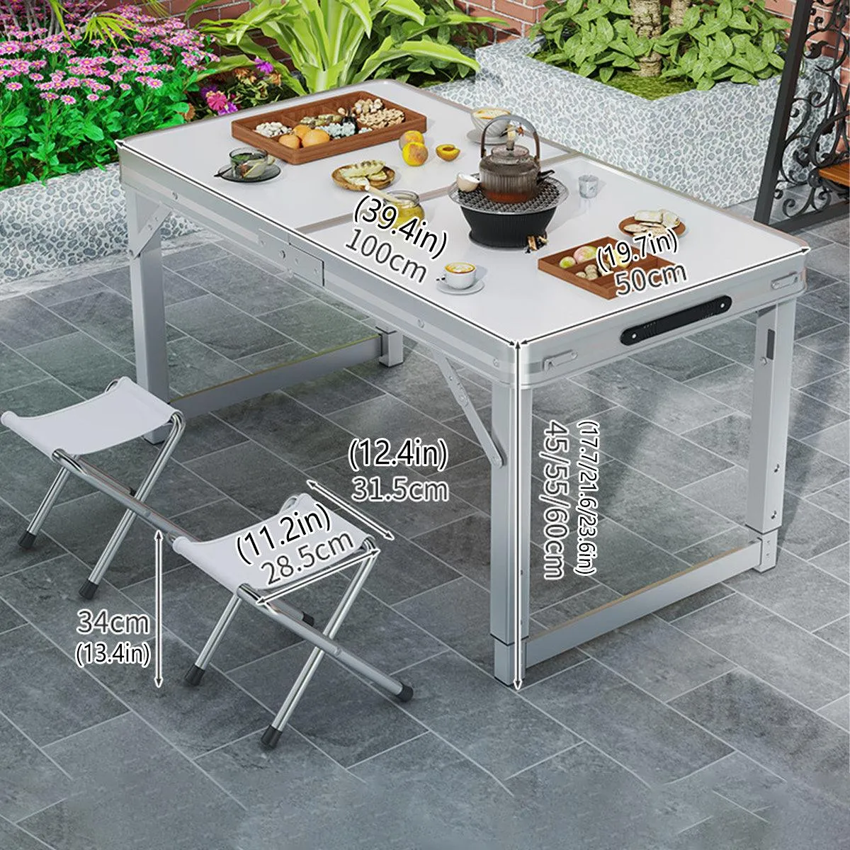 Portable Folding Picnic Camping Set Aluminium Table with 2 Foldable Chairs BBQ