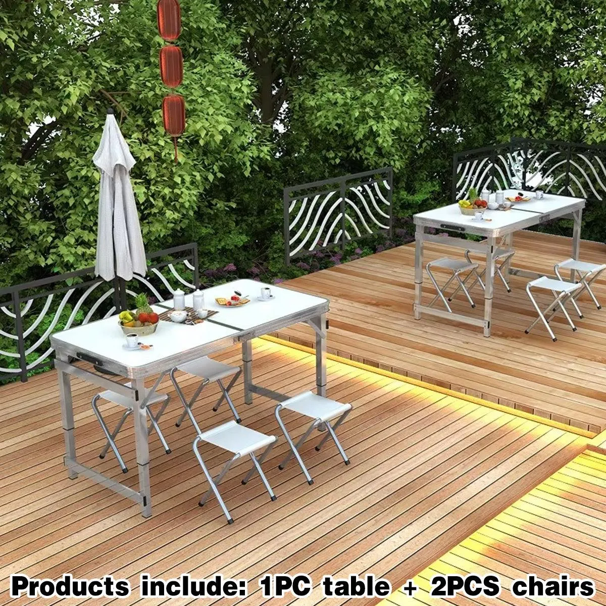 Portable Folding Picnic Camping Set Aluminium Table with 2 Foldable Chairs BBQ